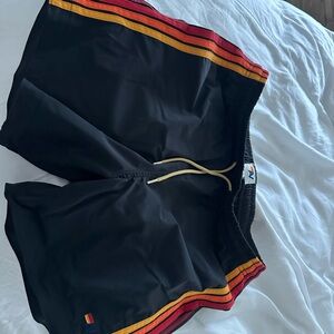 Aviator Nation Black Shorts with Red and Orange Stripes